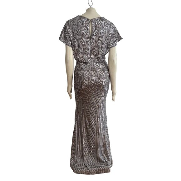 BETSY & ADAM Art Deco V-neck Sequins Formal Dress in Silver Mocha SZ 6 - Picture 6 of 10